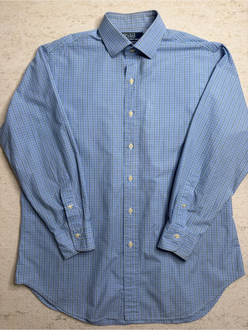 Polo Ralph Lauren Blue Regent Classic Fit Mini Plaid Size 16.5-32/33 Dress Shirt